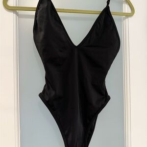 Black One Piece V-Neck Swimsuit